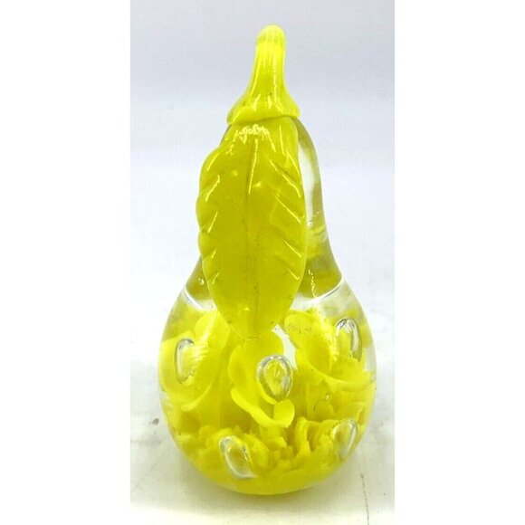 Maude & Bob St. Clair Paperweight Pear Yellow Flowers Bullicante Centers 4" 1984 - Picture 2 of 7